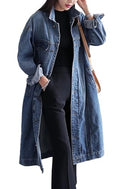 Womens Classic Jean Jacket Plus Size Button Down Denim Trench Coat | Loose Country Concert Office Daily Street Vacation Outerwear - color: Blue, size: 4X-Large