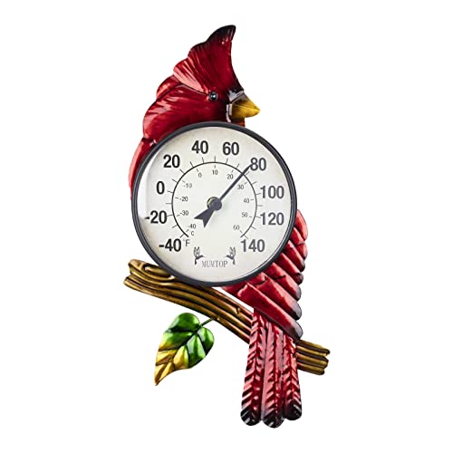Outdoor Thermometer, Cardinal Thermometer for Patio, Yard, Garden | Large Number Wall Mounted No Battery Needed Waterproof