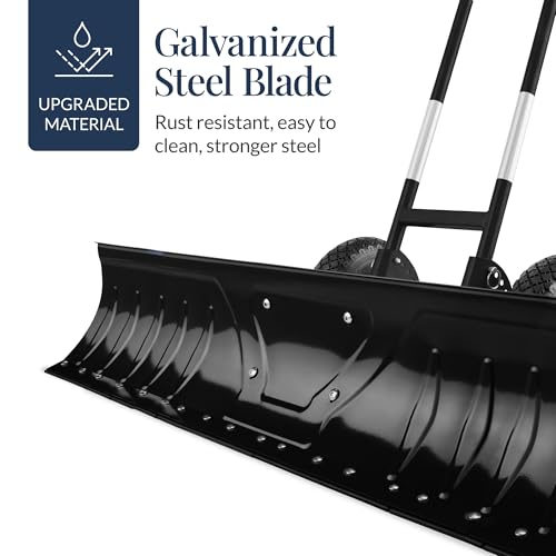 Best Choice Products 48in Heavy-Duty 2-Wheel Snow Pusher Hand Plow for Snow Removal w/Wheels, Adjustable Handle, Blade Angle - Black - color: Black, size: XL 48in w/Wheels