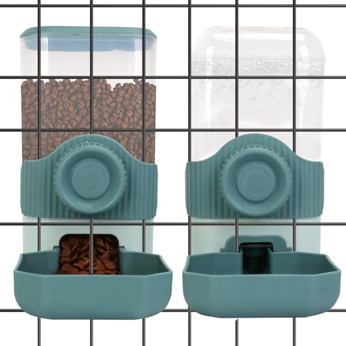 Hanging Cage Automatic Food Water Dispenser Detachable Auto Gravity 0.9 L Self-Feeding Feeder and Waterer Set, Crate Auto Feeder Dish for Small Pets Puppy Cats Ferret Bunny Guinea Pig