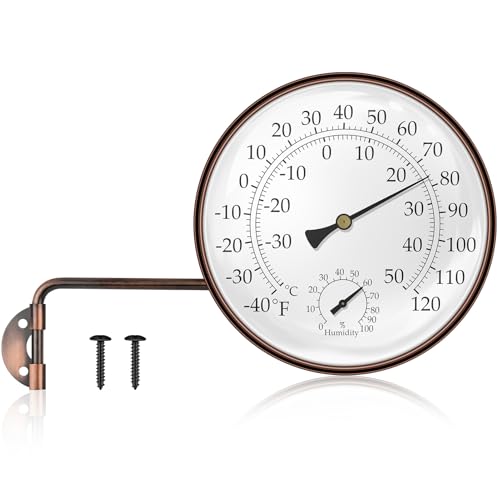 6 Inch Outdoor Thermometer and Humidity Gauge, Brass Analog Dial | Window Thermometer for Outside Temperature & Humidity Monitor, Battery Free for Patio Garage Greenhouse Garden Wall - color: Brass, size: 6 Inch