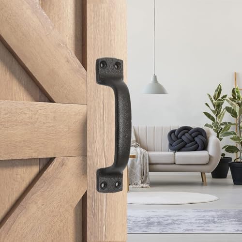 7 Inch Classic Barn Door Handle - Black Cast Iron Pull for Sliding Doors, Gates, Sheds, Fences, Closets - Indoor Outdoor Farmhouse Hardware - size: 7", style: Classic