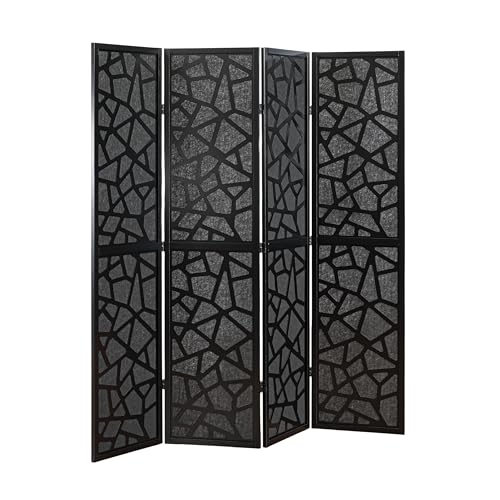 Roundhill Furniture Aurra 4-Panel Wood Room Divider, Folding Portable Partition Screen, Black Screen with Black Frame - color: Black Screen/Black Frame
