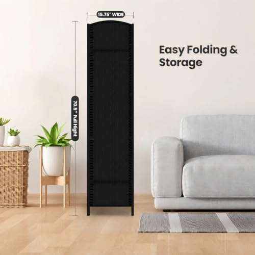 8 Panel Folding Room Divider,Woven Privacy Screen,Black | Solid wood frame, handcrafted diamond pattern, 6FT tall, extends to 126 inches wide, no assembly required - color: Black, size: 8-Panel