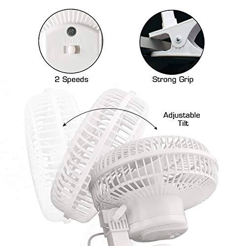 Hurricane Classic Clip Fan with Tilt, 2 Speeds, White, 6in | Portable Mini Desk Table Fan for Home, Office or Travel - style: 6" Classic Clip Fan
