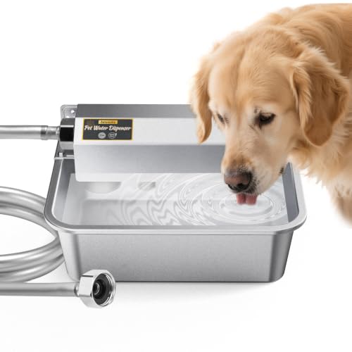 Automatic Water Dispenser for Dogs 2 Gallons, 304 Stainless Steel Dog Water Bowl Dispenser for Farm Chicken Pets Indoor&Outdoor Dog Waterer Feeder Fit 3/4'' GHT Faucet Auto Filling Wide Drinking Area