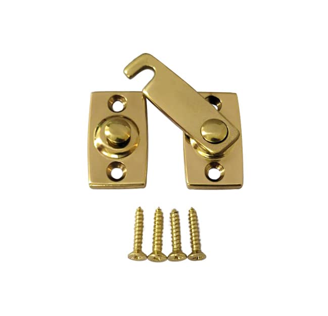 QCAA Solid Brass Shutter Bar/Door Latch, 7/8" x 2-3/32", Polish Brass, 1 Pack, Made in Taiwan - color: Polished Brass, size: 1 Pack