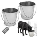 Flat Side Stainless Steel Bucket 6 Quart Hanging Feeding Utility Pail for XL Dog Goat Sheep Livestock, Fits Kennel Cage Crate Farm, Heavy Duty Food & Water Feeder, 1.5 Gallon Silver 2Pack - size: 6 Quart (Pack of 2)