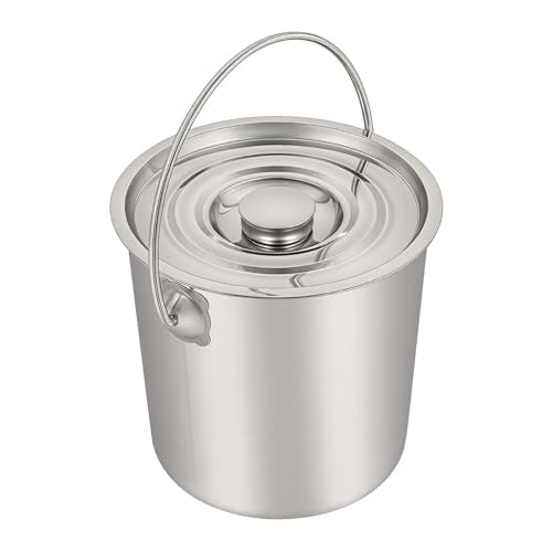 12L/3Gal 304 Stainless Steel Bucket with Lid, Food-Grade Metal Bucket, Heavy Duty Stainless Steel Round Bucket with Handle, Metal Bucket for Oil Sugar Flour Rice Ice Storage - size: 12L/3Gal