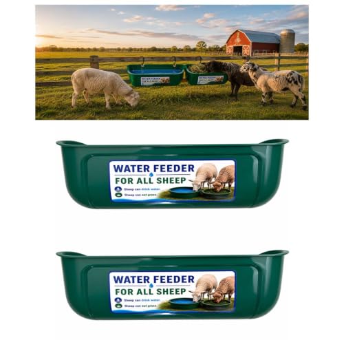 2 Pack Hanging Goat Feeder and Water Trough, Fence Mounted Feeder for Goats, Sheep and Lambs, Lamb Feeder, Large Capacity Livestock Feeding Container, Easy Install Farm Feeder