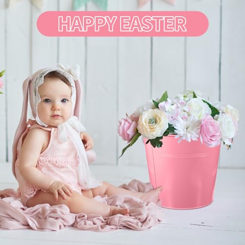 Didaey 12 Pcs 9 Quart Large Galvanized Metal Buckets with Handle Inch Heavy Duty Stainless Steel Pails Round Pail for Party Wedding, Crafts, Utensils, Table Centerpieces (Pink) - color: Pink