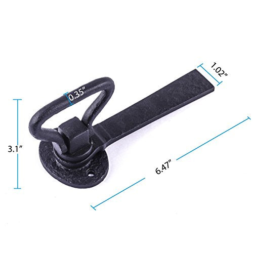 Renovators Supply Manufacturing Wrought Iron Ring Pull Gate Latch Black 6.4 in Barn Door Garage Fence Gate Lock - color: 6.5-inch Antique, size: Pack of 1