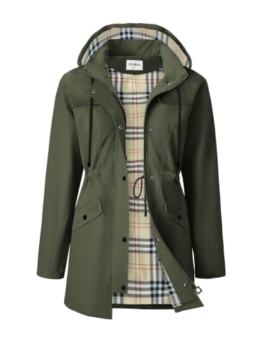 RUMIA Raincoat Women Waterproof Long Hooded Trench Coats Lined Windbreaker Jackets for Women 2026 S-2XL - color: Armygreen, size: X-Large