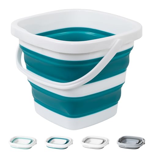 Collapsible Bucket, 1.32 Gallon 5L Small Mop Bucket for Cleaning, Car Washing, Portable Tub for Camping, RV, Beach, Sand, Fishing, Garden, Space Saving Plastic Water Basin Ice Buckets - color: Teal Blue, size: 5L