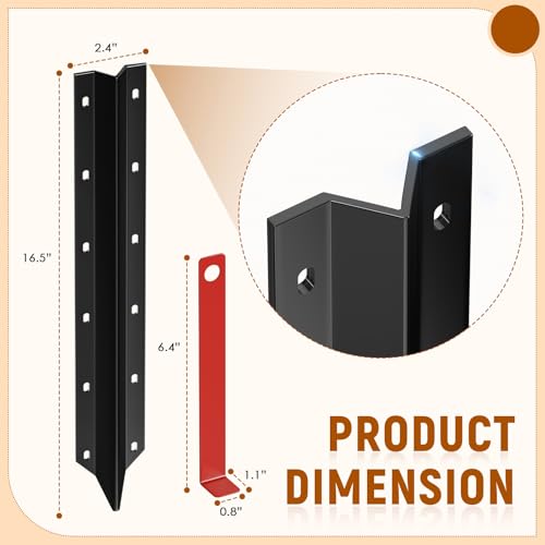 SDSNTE Steel Fence Post Repair Stakes for Fence Post Support, 10 Pcs | 14 Ga Heavy-Duty, Easy Installation Kit Included