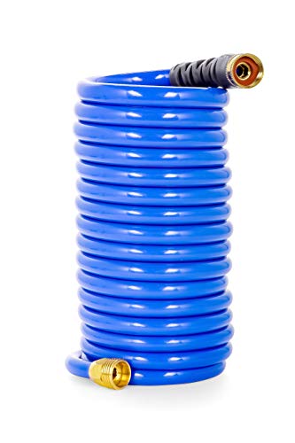 Camco 20’ Coiled Water Nozzle with Adjustable Spray Pattern Kit – Hose Design Prevents Kinking and Tangling, for Car Washing and Gardening (41980) - style: 20' Coiled Water Hose Kit