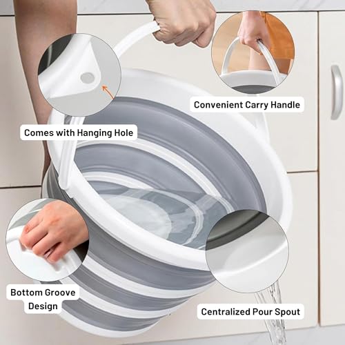 2.6 Gallons Collapsible Bucket with Handle, Space Saving Design Portable Foldable Water Pail for Indoor/Outdoor, Mop, Boating, Camping, and Fishing (1-Pack)