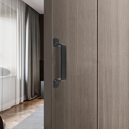 7.5 inch Sliding Barn Door Handle, Black Steel Gate Handle, Modern Cabinet Pull Closet Door Handle for Sliding Barn Door Gate Cabinet Closet Drawer Kitchen Bathroom, 2pcs - size: 2 Pieces