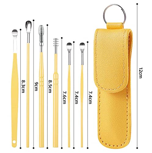 12 Pcs Ear Pick Earwax Removal Kit, Ear Cleaning Tool, Stainless Steel Earwax Removal Tool with Leather Storage Box (Black&Yellow) - color: Black and Yellow