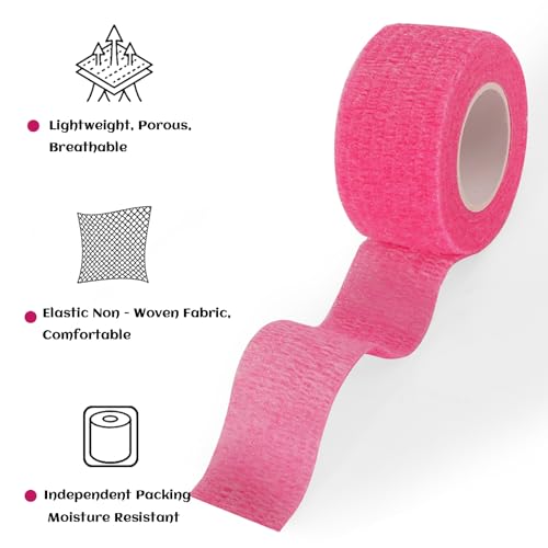 24 Rolls Elastic Self Adhesive Bandage Wrap 1 Inch, Breathable Non Woven Cohesive Bandage, Vet Wrap for Dogs, Ankle Sprains Swelling Medical First Aid Tape, Sports Athletic Tape Color Hot Pink - color: 1 Inch-24 Count Hot Pink