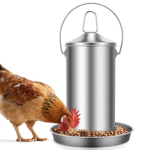 Chicken Feeder - 304 Stainless Steel 8.8 lb Rust-Proof No Waste Poultry Feeder for Outdoor Coops, Chickens, Ducks & Small Farms