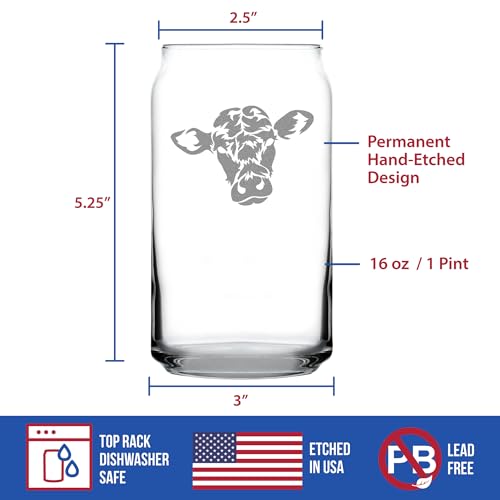 Custom Cow Face Personalized Can Shaped Pint Glass for Cow Gifts - 16 oz | Bevvee Customizable personalized cattle gift ideas for cow lovers, farmers and ranchers. - style: Custom