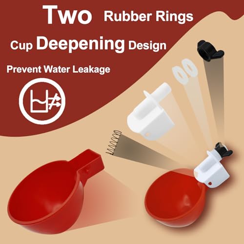 8 Pack Automatic Chicken Waterer, Red Chicken Water Feeder Cups Suitable for Various Poultry, Cup Body Deepened Double Rubber Ring No Leakage, with Mounting Hole Opener - color: Red, size: 8-Pack