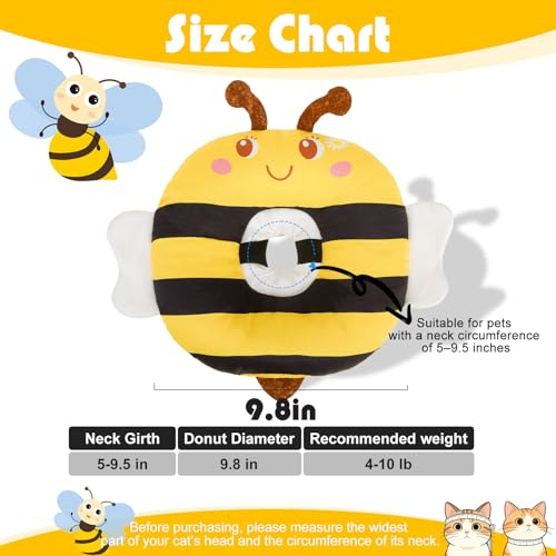 Cat Cone Collar Soft, Cat Recovery E Collar After Surgery to Stop Licking, Adjustable Waterproof Neck Elizabethan Pet Kitten Puppy Donut Pillow for Cats Wound Healing, Bee - color: Bee, size: Small(5-9.5in)