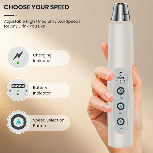 Colarlemo Milk Frother Handheld Rechargeable, Frother Wand Drink Mixer Electric Whisk for Coffee, Detachable With 3 Stainless Whisks, Hand Mixer for Lattes, Cappuccino, Matcha, Egg, No Stand, Beige - color: Light Beige, style: without stand