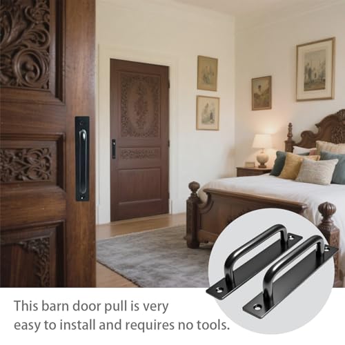 2PCS 7 Inches Barn Door Handle, Premium Black Gate Handle | Sturdy Black Sliding Door Pull Handles for Kitchen, Cabinet, Bathroom, Closet, and Easy Install - size: 7 Inches