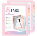 Pastel Binder Dividers, 2 Sets of 8 Tabs, Cute Pink, 3 Ring Binder | 2 sets of 8-tab pastel plastic binder dividers with large write-and-erase tabs, frosted centers, and 3-ring compatibility.