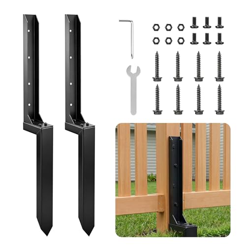 SakerNeo 32" Heavy Duty Steel Fence Post Repair Kit for Leaning Broken Post | Fence Post stabilizer Includes Screws & Tool, Post Anchor Stabilizer, 2 pcs, Easy Installation, Rust-Resistant Coating - style: 2 pcs