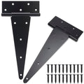 12 Inch T-Strap Gate Hinges, Shed Barn Door Hinges Heavy Duty, Black Tee Hinges for Wooden Fences, Yard Gate, Wrought Hardware Iron Rustproof (2Pack/Set) - size: 12 Inch