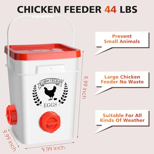‎Tgeyd Tgeyd 5Gal/25Lb Large Chicken Feeder and Waterer Set (Rain Proof/No Waste), with S-Hooks for Easy Hanging