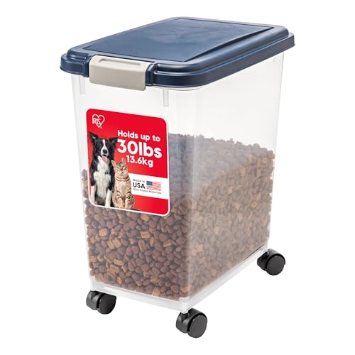 IRIS USA Dog Food Storage Container, Up to 30 lbs, Navy, Made in USA | Wheels for Mobility, Airtight Seal, BPA-Free, Best for Bird Seed, Cat food, Cat Litter, Chicken Feed, Pellets - color: Navy, size: 30 lbs