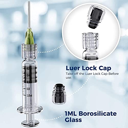 MyMed 5 Pack Borosilicate Glass Luer Lock Syringe 1ml Capacity Reusable Glass Syringes - Use for Arts and Crafts, Thick Liquids, Oils, Vet, Glue, Lab, Ink with GA Blunt Tip Pet Safe Needles - style: Classic