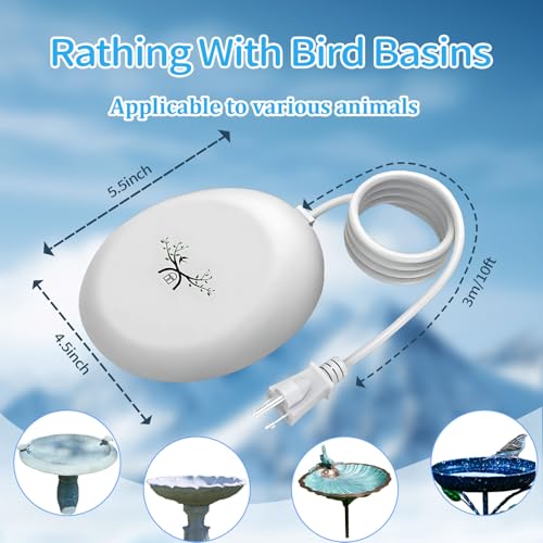 Bird Bath Heaters for Outdoors in Winter, Upgrade 10ft Cord 80w Birdbath Water Heater for Thermostatically Control, Bird Bath Pond Deicer Full-Covered Aluminum for Heated Chicken Duck Farm Trough