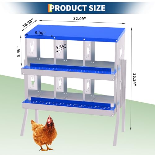 6 Hole Chicken Nesting Box, Galvanized Steel with Removable Trays for Backyard - color: Blue, size: 6 holes with legs