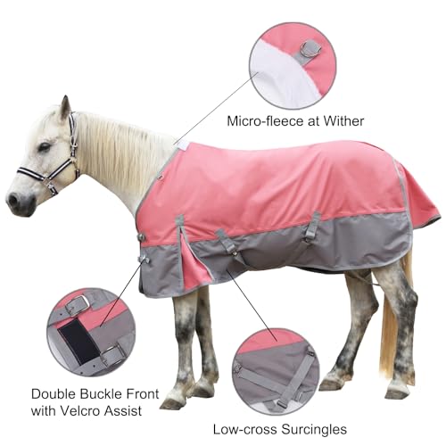 1200D Horse Blanket, 0g No-Fill Waterproof Turnout Rain Sheet | 1200D Ripstop Outer, Waterproof Breathable Shell, Anti-Rub Lining, 0g No-Fill, Keep Dry in Mud & Wet Weather, Large Tail Flap - color: Pink Grey, size: 75"