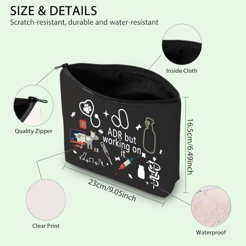 FOTAP Vet Tech Gift ADR But Working On It Makeup Bag Doctor of Veterinary Medicine Cosmetic Bag ADR Gift Thank You Gift (ADR IT), white