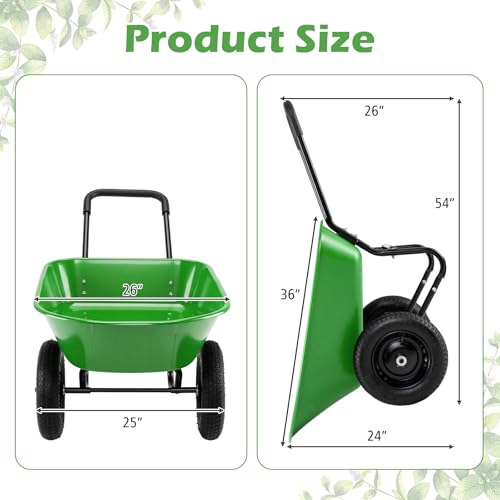 IRONMAX Dual-Wheel Wheelbarrow with All-Terrain Wheels, 220LBS, Light Green | Heavy Duty Wheel Barrow Gardening Cart, Yard Cart with Built-In Stand for Lawn, Farm & Planting - color: Light Green