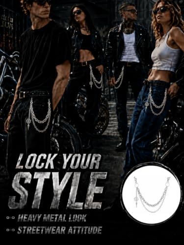 Layered Wallet Chain, Pants Chain for Men and Women | Layered wallet and pants chains for men and women to style jeans with punk, Y2K, biker, and streetwear looks. - color: Classic Silver - Heavy Double