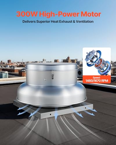 VEVOR Roof Exhaust Fan, 1500CFM & 2600CFM Adjustable Speed Control Attic Vent Fan with High-Power Motor, 24.8inch Fan Base Heavy-Duty Aluminum Alloy, Compact for Garage,Kitchen,Bathroom,Silver - size: 1500CFM & 2600CFM