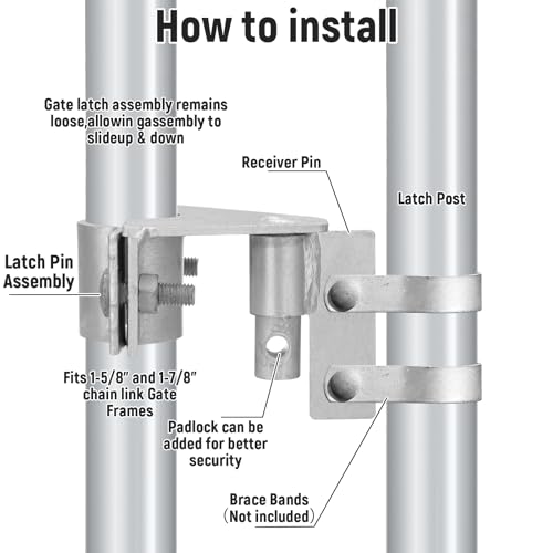 Zonon Heavy Duty Chain Link Gate Latch, Fits 1-5/8" and 1-7/8" Gate Pipe, Galvanized Steel Sliding Rolling Latch with Padlock Hole, Anti-Theft Lock for Fence, Yard & Farm Gates