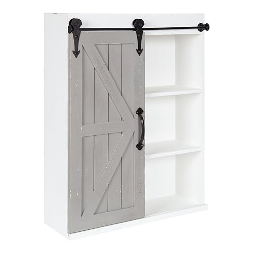 Kate and Laurel Cates Rustic Wall Cabinet; 22 x 28; White and Gray; Farmhouse Wall-Mounted Storage Cabinet - color: White/Gray