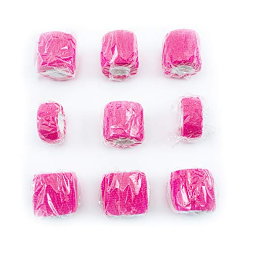 FRESINIDER 9 Rolls Self Adhesive Wrap Athletic Tape Gauze, Breathable Elastic Cohesive Bandage for Sports Injury & Pet (7 Pcs 2" x 5 Yards + 2 Pcs 1" X 5 Yards) (Pink) - color: Pink