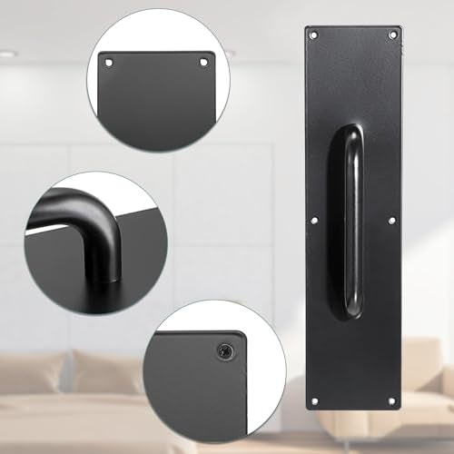 Sumnacon 1 Set 16" Stainess Steel Door Handle Pull & Push Plate - Heavy Duty Gate Handle Bar for Home/Office/Warehouse/Public,Suitable of Wooden/Composite Door with Screws,Brushed (Black) - color: Black