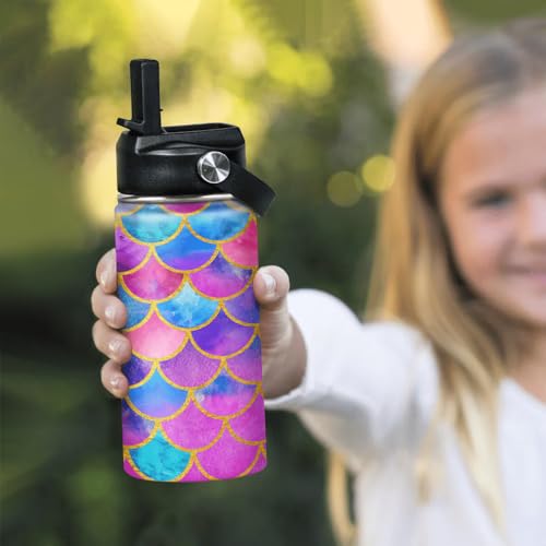 SANDJEST Mermaid Water Bottle for Girls Kids Kid Insulated Water Bottles 12oz Stainless Steel Travel School Tumbler Double Wall Vacuum Cup with Straw - color: Mermaid Scale