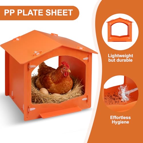 Chicken Nesting Boxes Egg Laying Nest Box for Chicken Coop, Easy to Assemble & Versatile Use for Hens, Ducks, Orange 3 Packs