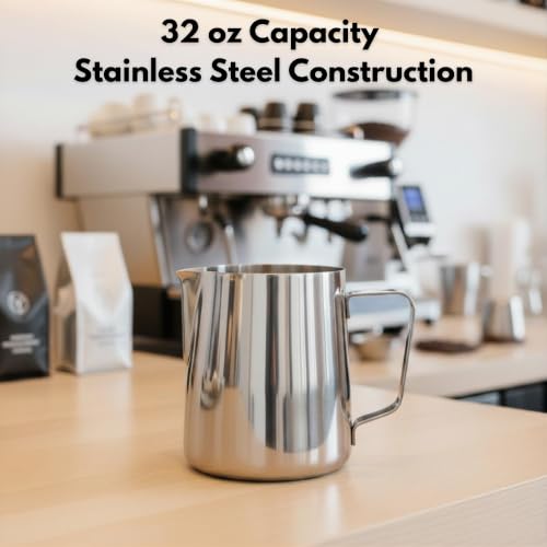 Rattleware 32oz Stainless Steel Latte Art Pitcher | Classic steaming pitcher - size: 32 Ounces